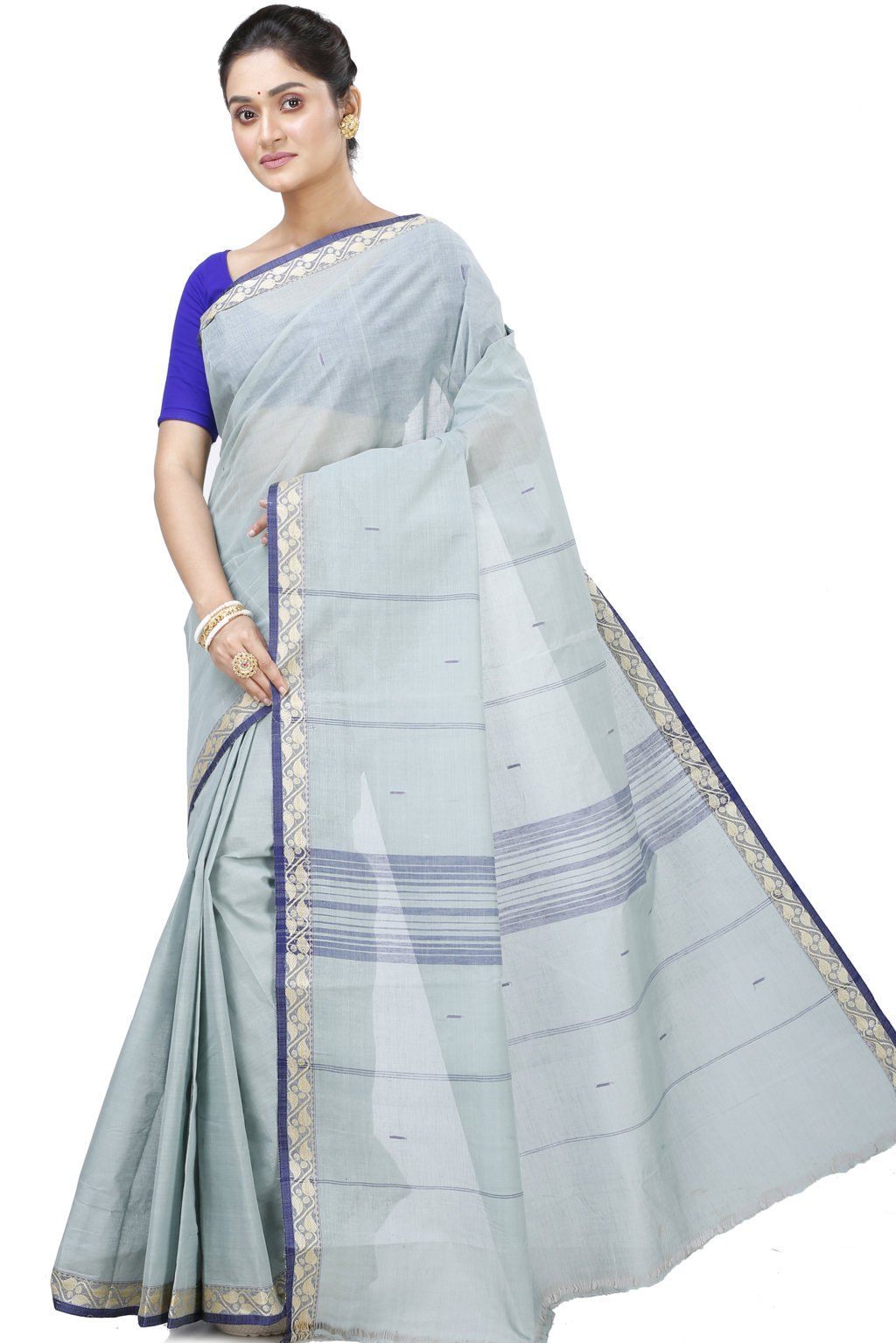 Light Grey Pure Cotton Gaela Tant Saree (924)